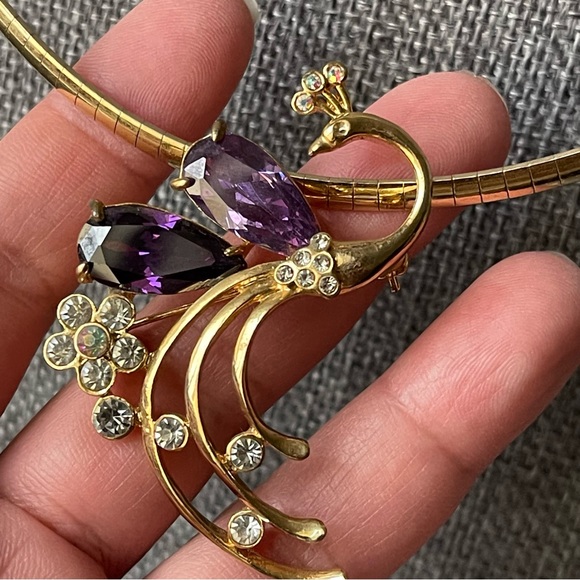 Peacock Bird Purple Swarovski Elements Crystal PENDANT BROOCH ONLY - Picture 3 of 10